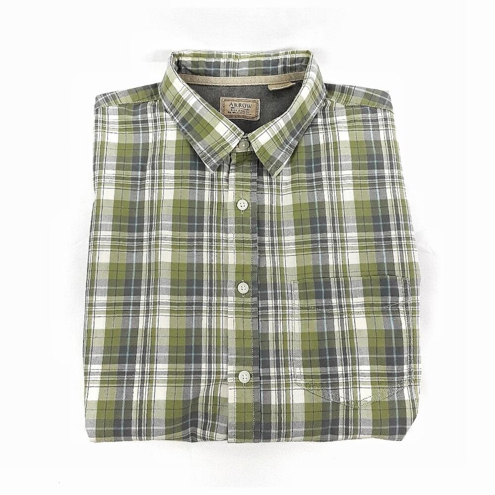 ARROW BLUE JEANS Mens Short Sleeve Plaid Shirt Size XL Button Down Unisex Preppy